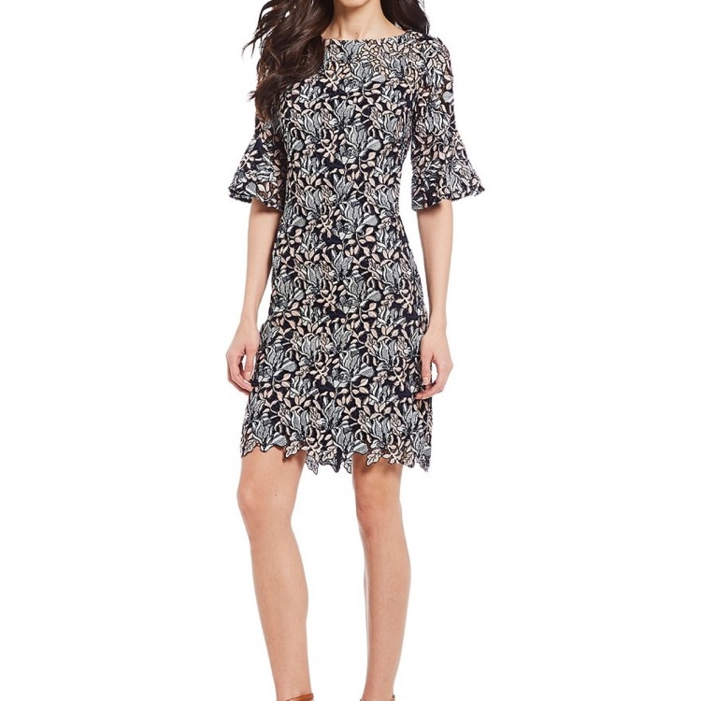 RL Embroidered Floral Lace Bell Sheath Women Dress